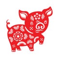 Red paper cut cute china pig zodiac art vector design