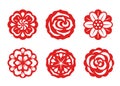 Red paper cut flowers china vector set design