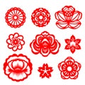 Red paper cut flowers china vector set design