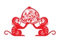 Red paper cut monkey zodiac symbol (2 monkey holding peach)