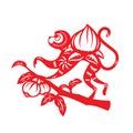 Red paper cut monkey zodiac symbol (monkey and peach)