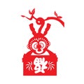 Red paper cut a monkey zodiac symbols (holding Chinese word mean happiness)