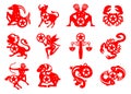 Red paper cut zodiac star horoscope symbols vector illustration set design Royalty Free Stock Photo