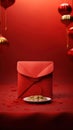 Red paper envelope with golden, representing luck and joy in Chinese tradition