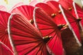Red paper fabric traditional asian umbrellas