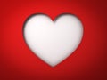 Red paper heart hole Valentines day card on blank white background with shadow Royalty Free Stock Photo