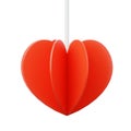Red paper heart. Valentine's Day gift concept 3d render illustration. Royalty Free Stock Photo