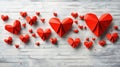 Red Paper Hearts Decorated on a White Brick Wall Royalty Free Stock Photo