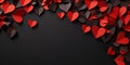 red paper hearts frame on black background, free space for text Royalty Free Stock Photo