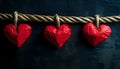 Red paper hearts on a rope on a black background. Composition symbolizing problems in relationships Royalty Free Stock Photo