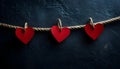 Red paper hearts on a rope on a black background. Composition symbolizing problems in relationships Royalty Free Stock Photo