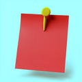Red paper note with yellow pin on a light blue background isolated on  white  background Royalty Free Stock Photo