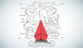 Red paper plane and business strategy on white background plan, business success,idea and concept creativity illustration business Royalty Free Stock Photo