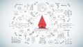 Red paper plane and business strategy on white background plan, business success,idea and concept creativity illustration business Royalty Free Stock Photo