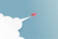 Red paper plane flying on blue sky and cloud.Paper art style of business success and leadership creative concept idea.Vector Royalty Free Stock Photo