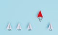 Red paper plane flying and leading white plane for leadership and business competition concept on blue background by 3d rendering