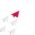 Red paper plane leadership creation idea concept. Vector red plane leader brave isometric mission lead vision