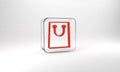 Red Paper shopping bag icon isolated on grey background. Package sign. Glass square button. 3d illustration 3D render Royalty Free Stock Photo