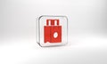 Red Paper shopping bag icon isolated on grey background. Package sign. Glass square button. 3d illustration 3D render Royalty Free Stock Photo