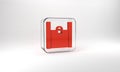 Red Paper shopping bag icon isolated on grey background. Package sign. Glass square button. 3d illustration 3D render Royalty Free Stock Photo