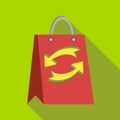 Red paper shopping bag with refresh arrows icon