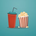 Red Paper soda cup and Popcorn bucket, Vector illustration