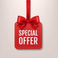 Red Paper Special Offer Label With Red Silk Ribbon Royalty Free Stock Photo