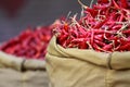 Red paprica in traditional vegetable market. Royalty Free Stock Photo