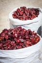 Red paprica in traditional vegetable market in Morocco