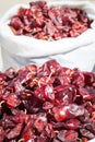 Red paprica in traditional vegetable market in Morocco