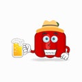 The Red paprika mascot character is holding a glass filled with a drink. vector illustration