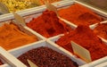 red paprika powder and other exotic spices for sale Royalty Free Stock Photo