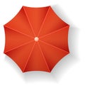 Red parasol. Umbrella top view. Sun shade