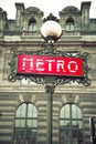 Red Paris Metro Station Sign Royalty Free Stock Photo