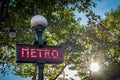 Red Paris metro subway entry sign, France Royalty Free Stock Photo