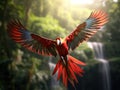 Red parrot in fly. Scarlet Macaw Ara macao in tropical forest Costa Rica Wildlife scene from tropic nature Royalty Free Stock Photo