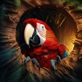 Red parrot in the nest Parrot Scarlet Ara in dark green tropical Costa Wildlife scene from tropi Royalty Free Stock Photo