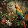 Red parrot Scarlet Macaw, Ara macao, bird sitting on the pal tree trunk, Panama. Wildlife scene from tropical forest Royalty Free Stock Photo