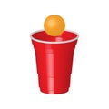 Red party cup with ping pong ball, isolated on white background Royalty Free Stock Photo