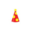 Red party hat isolated on white background. Accessory, symbol of the holiday. Birthday Colorful Cap vector illustration Royalty Free Stock Photo