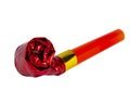 Red party horn whistle noisemaker isolated on the white background Royalty Free Stock Photo