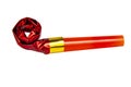 Red party horn whistle noisemaker isolated on the white background Royalty Free Stock Photo