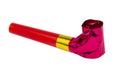 Red party horn whistle noisemaker isolated on the white background Royalty Free Stock Photo