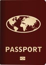 Red passport on with world map