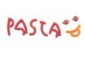 Red pasta writing