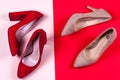Red and pastel female high-heeled shoes