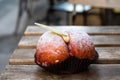 Red pastery with powder sugar , Marseille, France Royalty Free Stock Photo