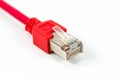 Red patch cable with RJ45 connector isolated on white background Royalty Free Stock Photo