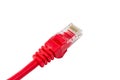 Red patch cord isolated on white. Patch cable with rj45 connector Royalty Free Stock Photo