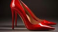 The stiletto heels on these red patent leather pumps elongate the legs of their wearer created with Generative AI Royalty Free Stock Photo